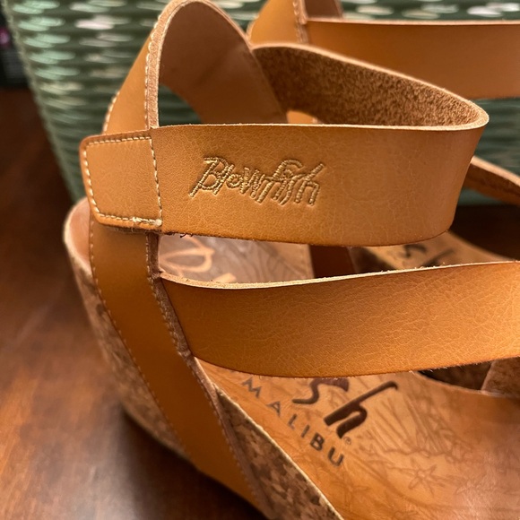 Malibu Blowfish Tan Wedge Sandals with Cork Heel and Platform - Picture 4 of 9